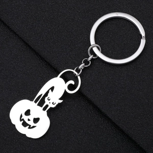 Portachiavi in Acciaio Inossidabile per Halloween con Gatto e Zucca Placcato Oro Argento Pendente per Festa Regalo
