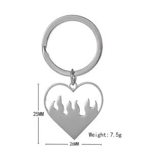 Stainless steel hollow heart flame keychain for couples in minimalist punk style