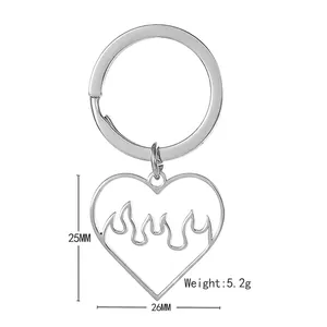 Silver stainless steel heart flame keychain with hollow-out design for couples