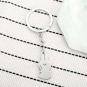 Minimalist cute rabbit stainless steel keychain with polished silver metal finish