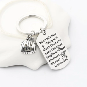 Halloween pumpkin Jack-o'-lantern dog tag keychain made of polished stainless steel