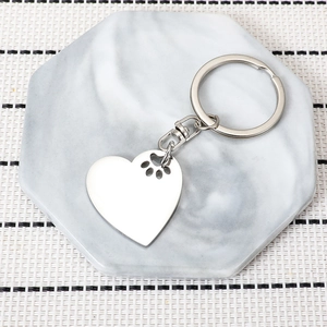 Stainless Steel Heart Paw Print Keychain Silver Polished Pendant Pet Lover Gift For Daily Use Fashion Key Ring Accessory