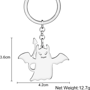 Porte-clés fantôme petit diable Halloween en acier inoxydable avec ailes et queue cœur