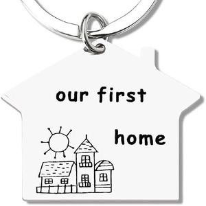 Portachiavi in acciaio inossidabile a forma di casa con incisione our first home regalo