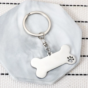 Stainless Steel Hollow Dog Paw Bone Keychain Pendant For DIY Pet Nameplate Metal Keyring Accessory For Pet Lovers Gift
