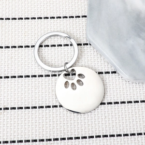 Stainless Steel Keychain For Women Men Hollowed Paw Print Dog Tag Pendant Bag Charm Mirror Polished Jewelry Round Key Ring