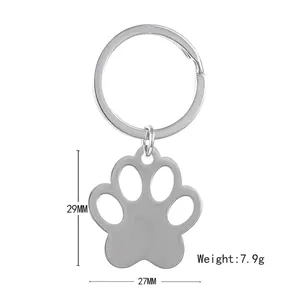 Silver stainless steel paw print keychain 29x27mm DIY engravable pet lover gift