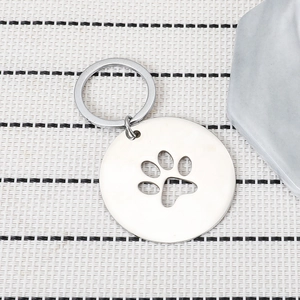Simpatico Portachiavi in Acciaio Inossidabile a Zampa di Cane Rotondo in Metallo con Impronta per Uomo Donna Argento Pendente per Borsa