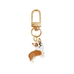 Cute Corgi dog keychain made of golden alloy with enamel finish for bags and AirPods cases