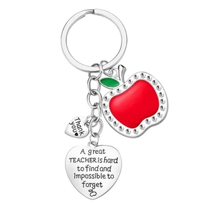 A Great Teacher keychain with red enamel apple and engraved heart pendant gifts