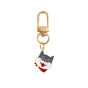 Cute Shiba Inu alloy keychain with golden spring clasp and black enamel charm pendant