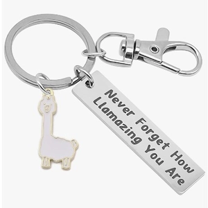 Llamazing alpaca stainless steel keychain with inspirational Never Forget engraved plate