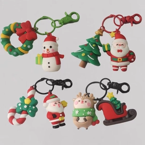 Portachiavi Natalizio a Fumetti in Gomma Morbida PVC Pupazzo di Neve Renna Babbo Natale Ciondolo per Borsa Regalo