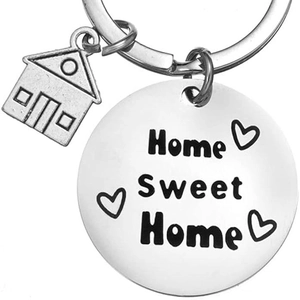 Stainless steel Home Sweet Home keychain with house pendant and heart engraving