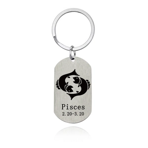 Stainless Steel 12 Constellation Zodiac Sign Military Tag Keychain Brushed Pendant Key Ring For Women Men Birthday Gift
