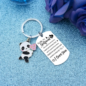 Porte-clés panda mignon en acier inoxydable avec pendentif gravé pour petite amie