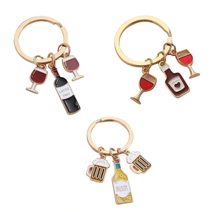 Creative Alloy Wine Beer Theme Keychain Enamel Bottle Cup Bag Charm Car Keyring Gift For Party Women Men