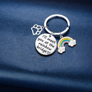 Rainbow Bridge stainless steel keychain memorial gift for pets with heart charm