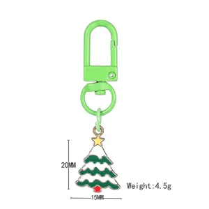 Christmas tree keychain pendant with green lobster clasp and colorful enamel charms