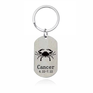 Cancer zodiac sign stainless steel keychain with crab engraving on brushed silver dog tag