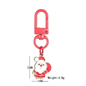 Christmas Santa Claus metal keychain with red lobster clasp and colorful enamel finish
