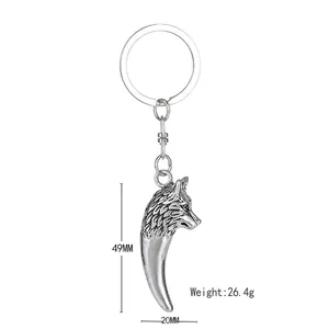 Retro hip-hop wolf head keychain pendant in silver metal finish for men