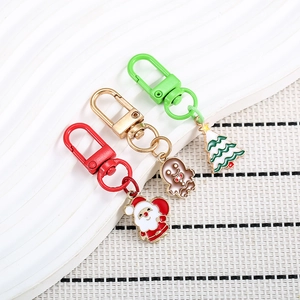 Detailed view of Christmas keychains featuring Santa, gingerbread man and tree