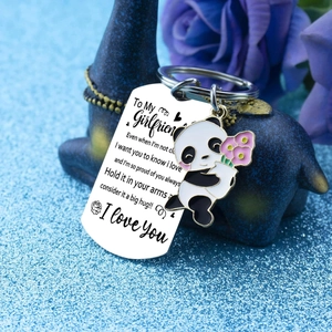 Porte-clés panda mignon avec étiquette gravée en acier pour cadeau de petite amie