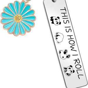 Cute panda and daisy keychain with silver tag featuring This Is How I Roll slogan