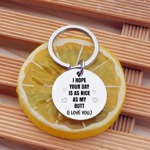 Porte-clés humoristique en acier inoxydable avec gravure et symbole de cœur pour couple
