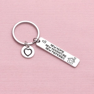 Stainless Steel New Home Keychain Adventure Memories Engraved House Heart Pendant Housewarming Gift For New Homeowners