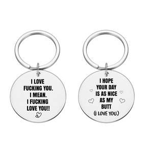 Porte-clés de Couple Drôle en Acier Inoxydable Pendentif Rond Gravé au Laser I Love You pour Cadeau de Saint Valentin Anniversaire