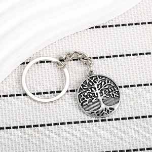Retro silver Tree of Life metal keychain with vintage punk pendant for backpacks and cars