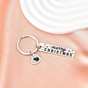 Customizable polished stainless steel Christmas keychain with Merry Christmas engraving