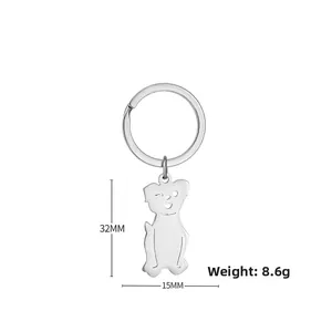 Polished silver dog pendant keychain with 32mm by 15mm dimensions for pet lovers