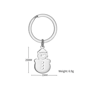 Cartoon snowman keychain in silver stainless steel with holiday bell and hollow pendant