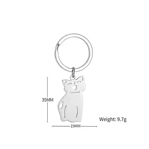 Cartoon cat stainless steel keychain for pet lovers, minimalist hollow animal backpack charm