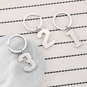 Polished stainless steel number keychains 1 2 3 for backpacks with silver mirror finish