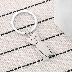 Cartoon stainless steel bear keychain with shiny silver finish for bags and gifts