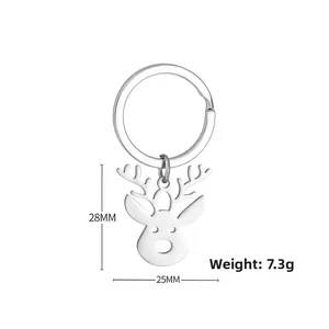 Detailed close-up of stainless steel reindeer pendant keychain with 28mm dimensions