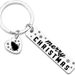Stainless Steel Christmas Keychain With Merry Christmas Tag Heart Christmas Tree Pendant Holiday Gift Key Ring For Men Women