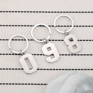 Polished stainless steel number keychains 0, 9, 8 for student backpacks and keys