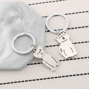 Minimalist Stainless Steel Cartoon Cat Dog Keychain Animal Silhouette Key Ring Jewelry Gift For Pet Lovers Couples