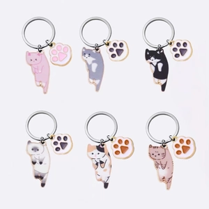 Cute Cartoon Cat Keychain Zinc Alloy Drip Oil Enamel Kitty Paw Pendant For School Bag Backpack Key Ring Decorative Accessory Gift