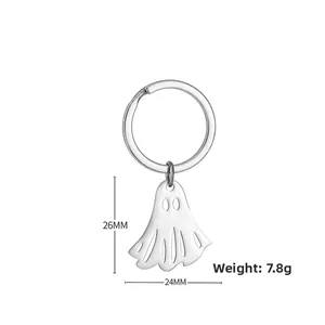 Detailed view of cartoon ghost keychain with dimensions 26mm by 24mm and weight of 7.8g