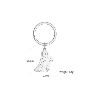 Polished stainless steel cartoon ghost keychain pendant 26x23mm for Halloween gifts