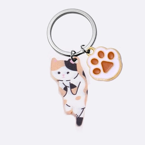 Creative cartoon calico cat and paw keychain with colorful enamel metal alloy pendants