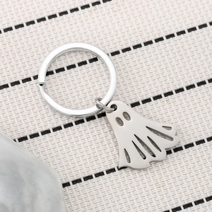 Cute hollow ghost stainless steel keychain for Halloween with a silver polished finish