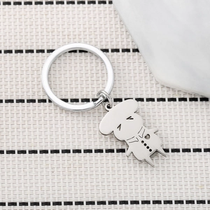 Minimalist hand-painted cartoon sheep keychain with a silver metal ring and heart accents