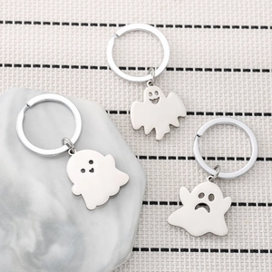 Porte-clés en Acier Inoxydable Fantôme d'Halloween Dessin Animé Pendentif Mignon pour Sac à Dos Cadeau de Bijoux pour Femmes